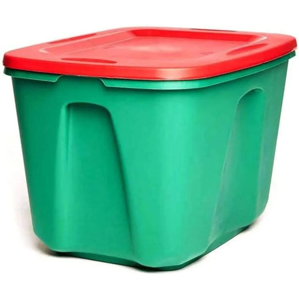 

Storage Box Stackable Heavy Duty Plastic Holiday Storage Container with 4 Way Handles for Organizing, Green/Red,Storage Box