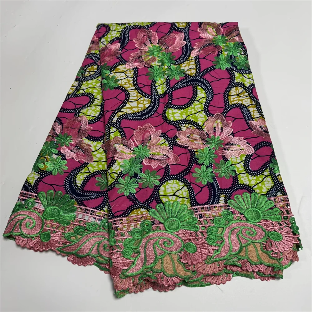

African Wax Lace Fabric , Cotton Wax Prints , Wax Lace Embroidery For Women Dress 6 Yards