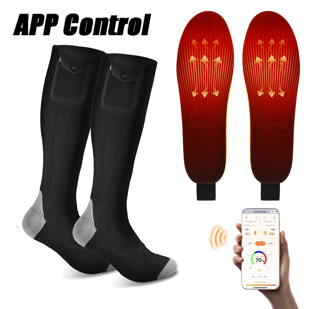 

Зимние стельки для обуви с подогревом/носки с управлением через приложение, перезаряжаемая грелка для ног, анти-холодные грелки для ног, термостельки с подогревом, носки