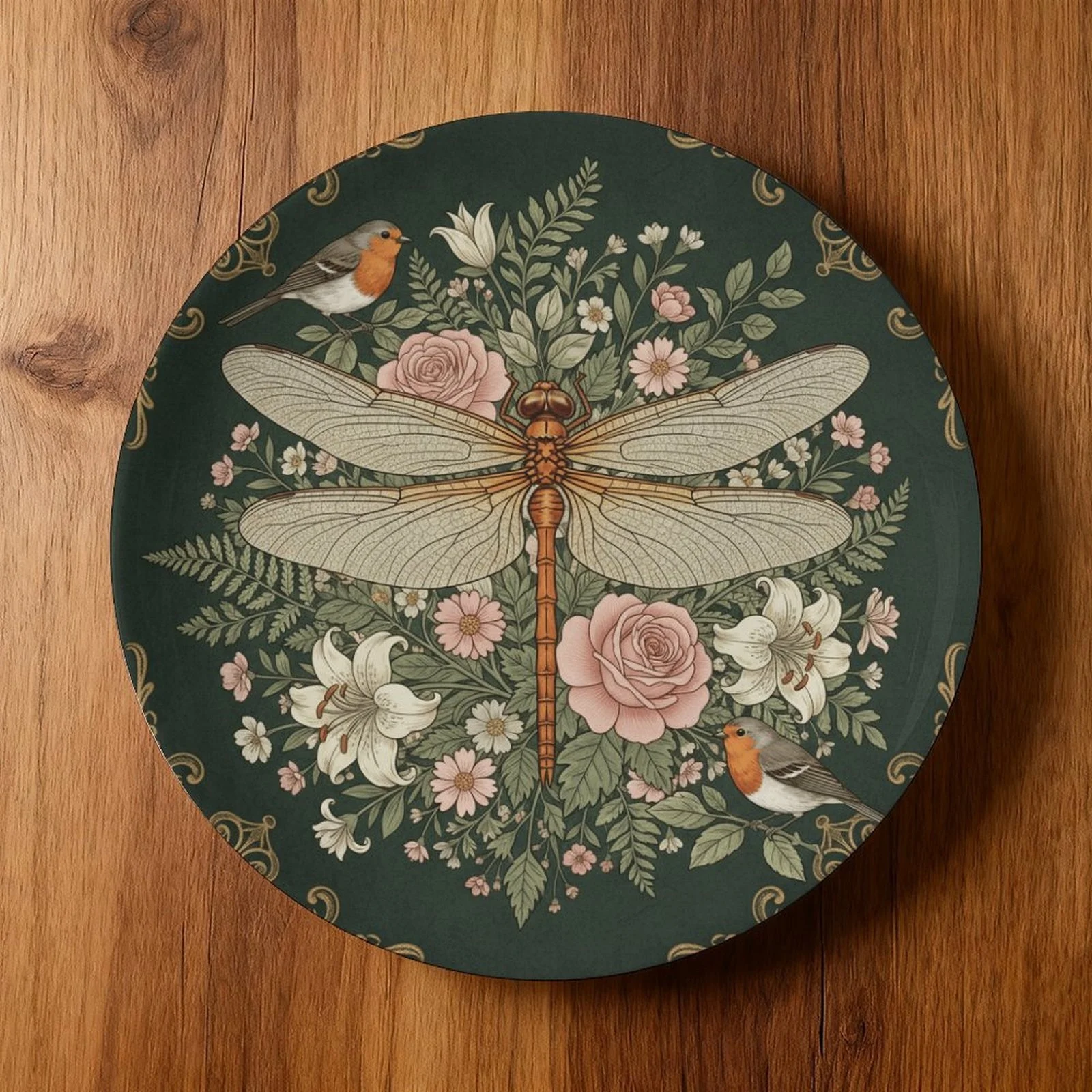 1 unidade Prato Decorativo com Design Floral de Libélula para Jardim, Prato Decorativo Moderno e Elegante para Parede e Mesa, Não em Contato com Alimentos