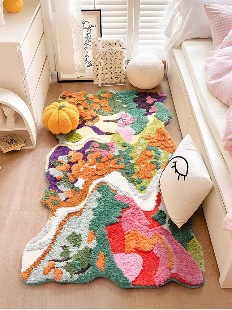 Colorful 3D Flocking Rugs For Bedroom Home Thick Living Room Area Carpet Decorative Tufted Balcony Bedside Mat Kids Room Tatami
