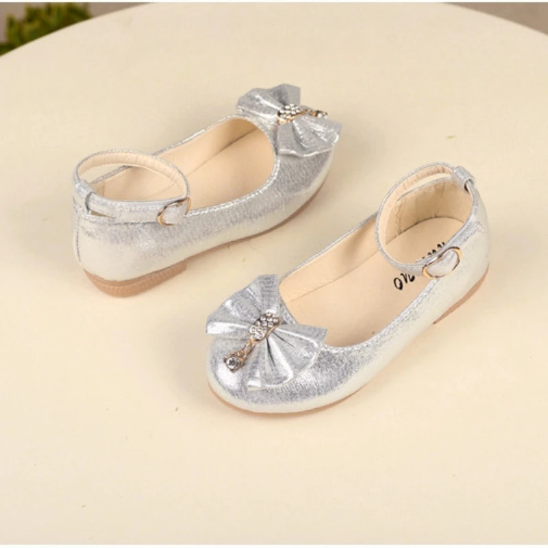 Girls Princess Leather Shoes Spring Autumn Elegant Kid Ballet Shoes Ankle-strap Bowtie Fashion Causal Children\'s Flats Versatile