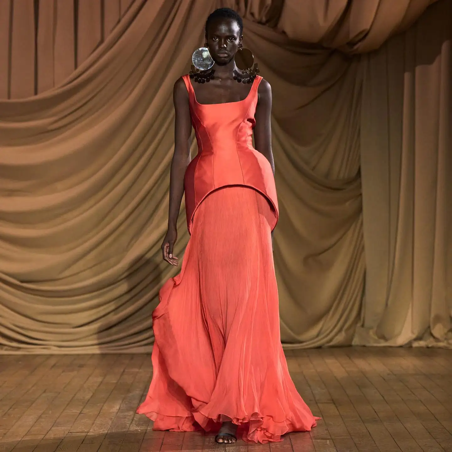 2025 Elegant Square Neckline Women Maxi Dress Long Robe Gowns New Couture Hot Orange Straight Long Formal Party Dresses