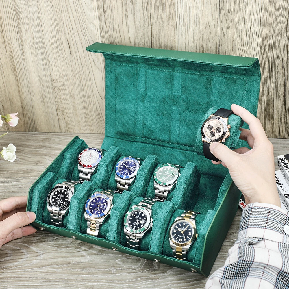 

CONTACTS FAMILY 8 Slots Genuine Leather Watch Box Shockproof Travel Watch Storage Display Case Holder