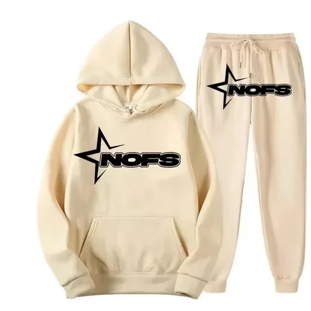 Men 2Pcs Hip Hop Five-Point、LetterTracksuit Star NOFS Graphic Hoodie Drawstring Jogger Pants Oversized Urban Street Sport Outfit view 3
