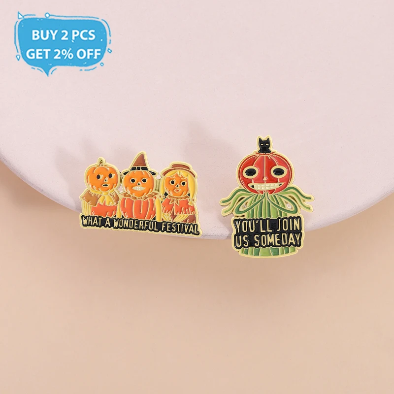 Cartoon Animation Network's Over The Garden Wall Enamel Pins Pumpkin Man Halloween Brooches Lapel Badge Jewelry Gift for Friends