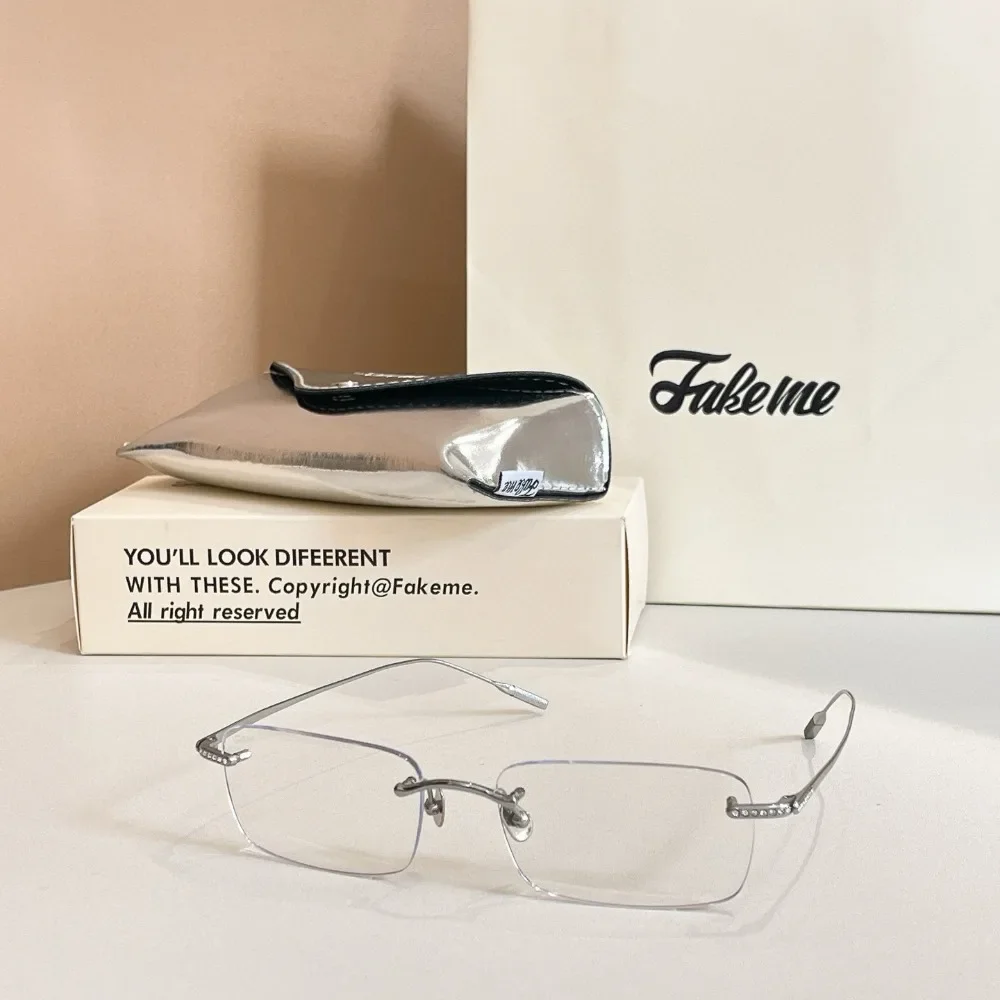 Fakeme Celen Frameless Rectangle Eyeglasses Rimless Optical Frame Y2K Minimalist Fashion Glasses Women Men Daily Office Eyewear