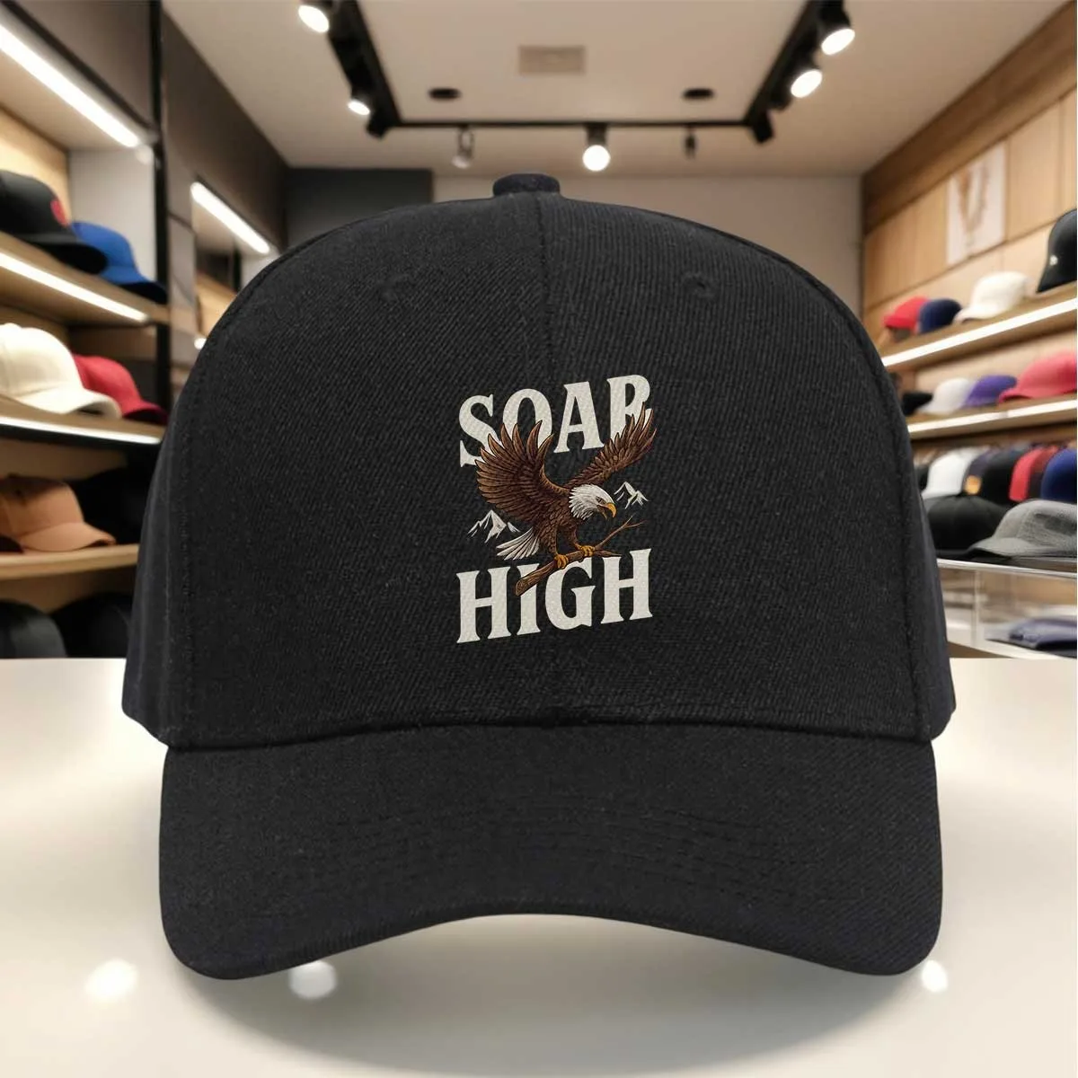 Soar High Eagle Pattern Baseball Cap, Vintage Style Outdoor Sun Hat with Mountain Print, Adjustable Sports Cap