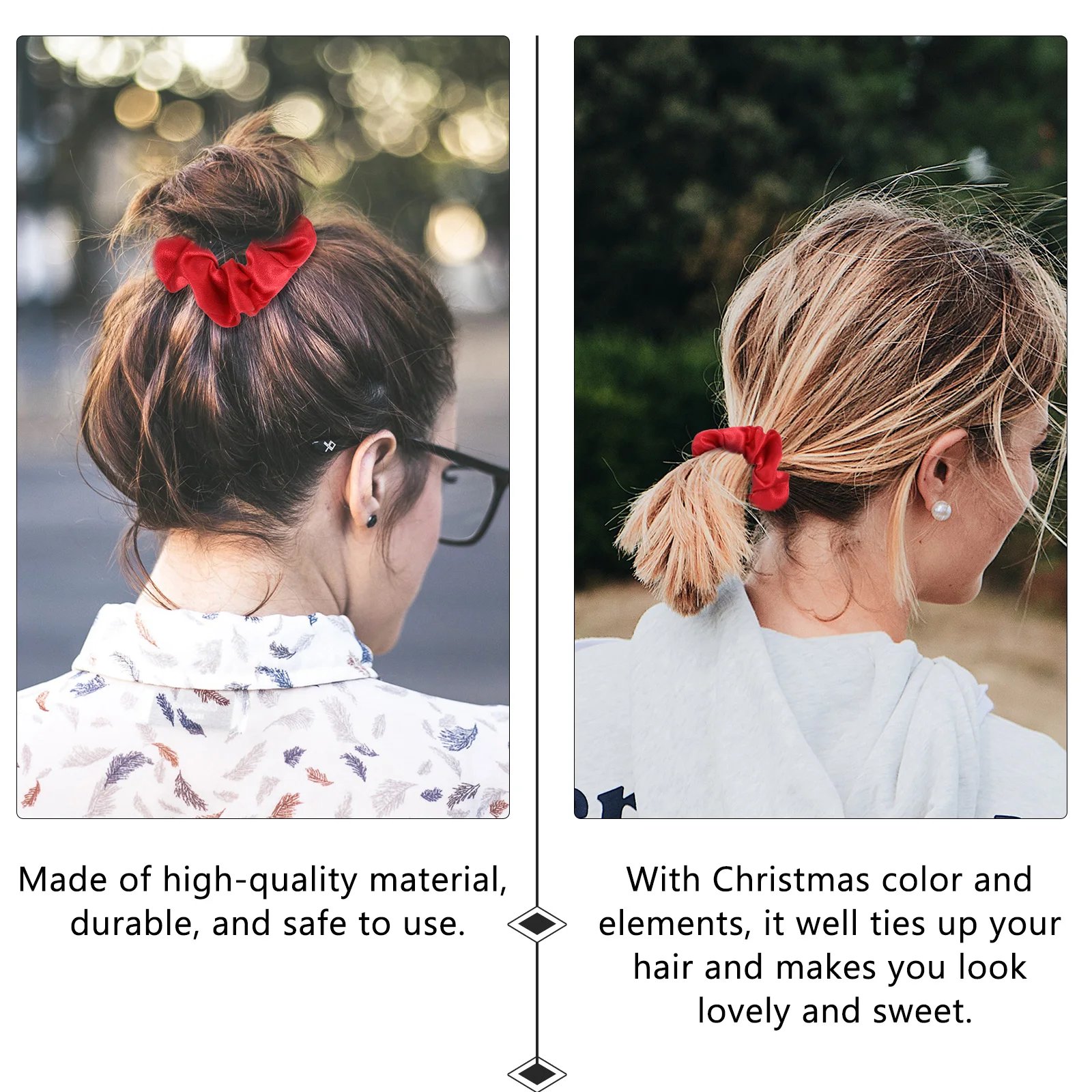 

10pcs Red Scrunchies Christmas Elastic Cloth Hair Ties For Women Ponytail Holders Festive Holiday Hair Accessories