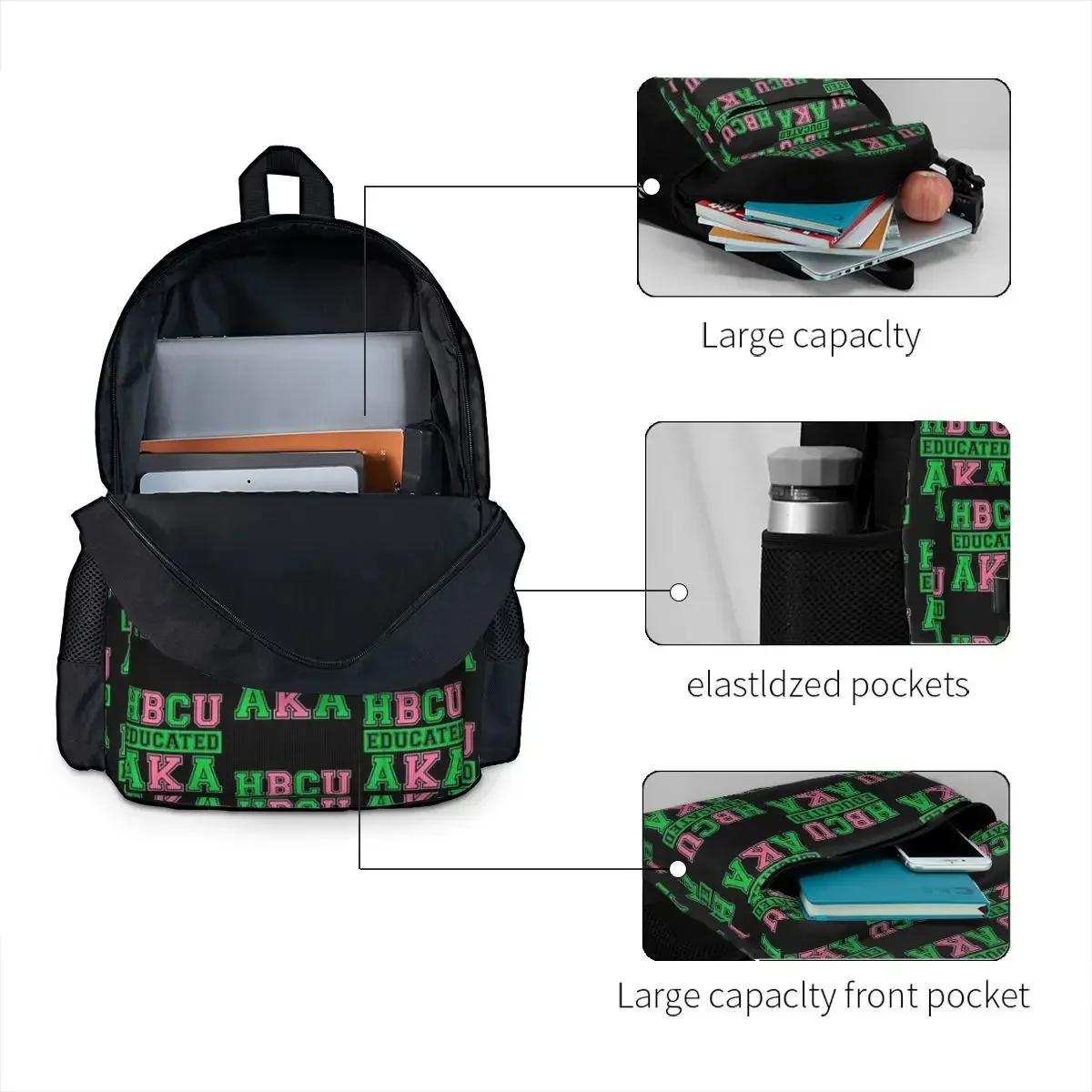 HBCU Grad AKA Sorority Paraphernalia, HBCU Educated AKA Backpacks Bookbag School Bags Rucksack Laptop Rucksack Shoulder Bag