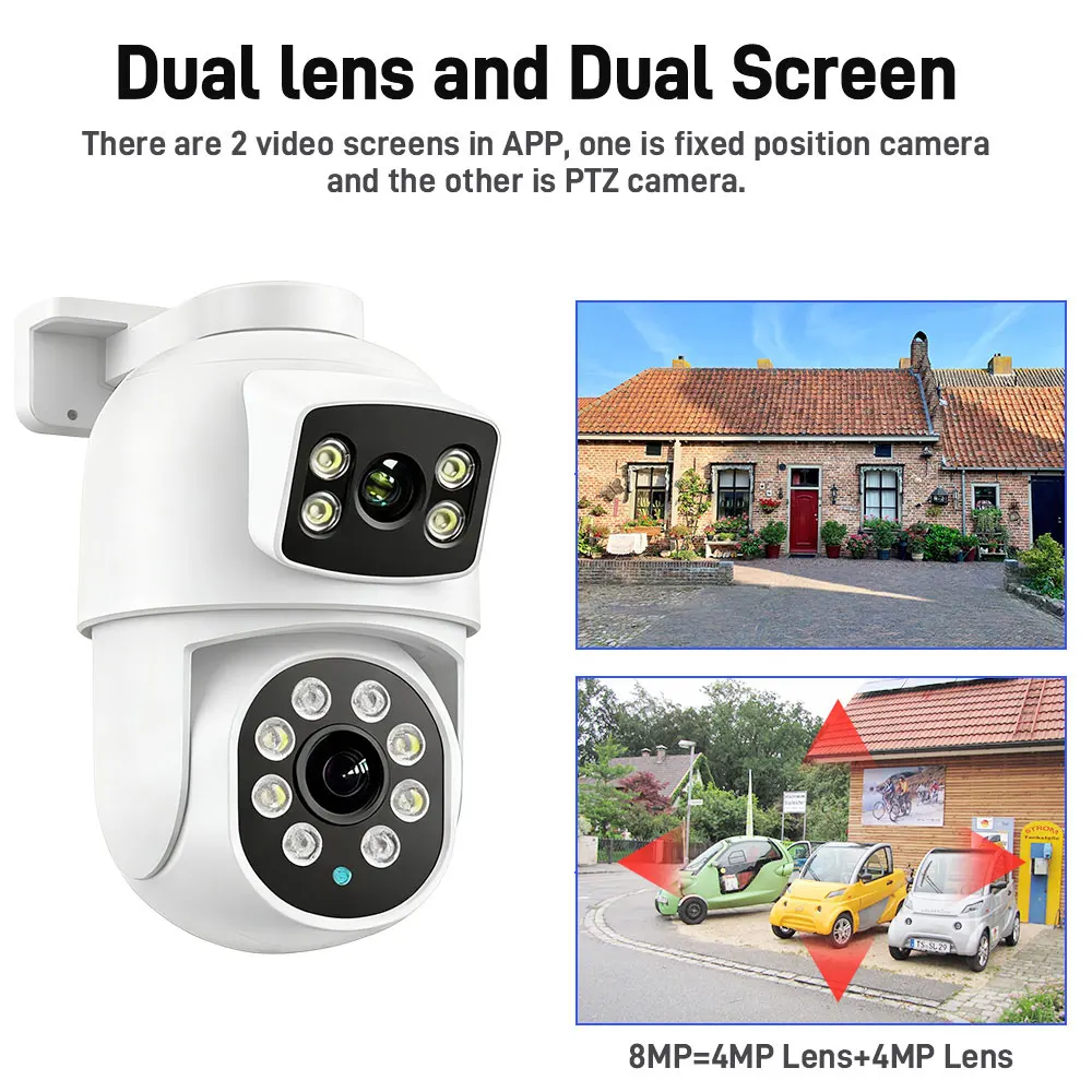 6MP Dual Lens PTZ POE IP Outdoor Camera CCTV Security Two-Way Audio Color Night Video Human Detection Surveillance Xmeye