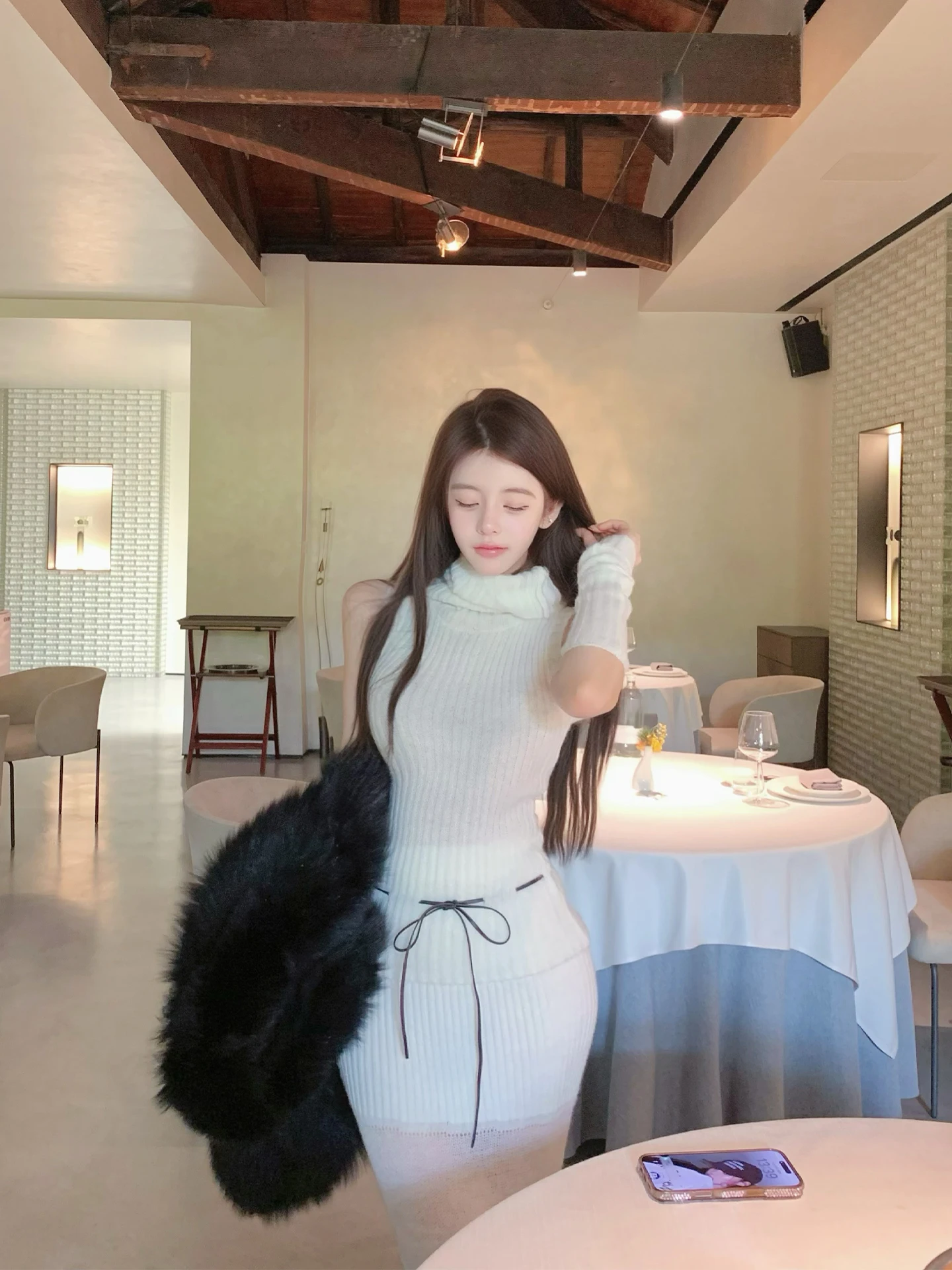 

AkiQiu Осенний вязаный свитер с высоким воротом для женщин, осенне-зимний дизайн, стильный трикотаж, повседневный, приталенный, с длинными рукавами