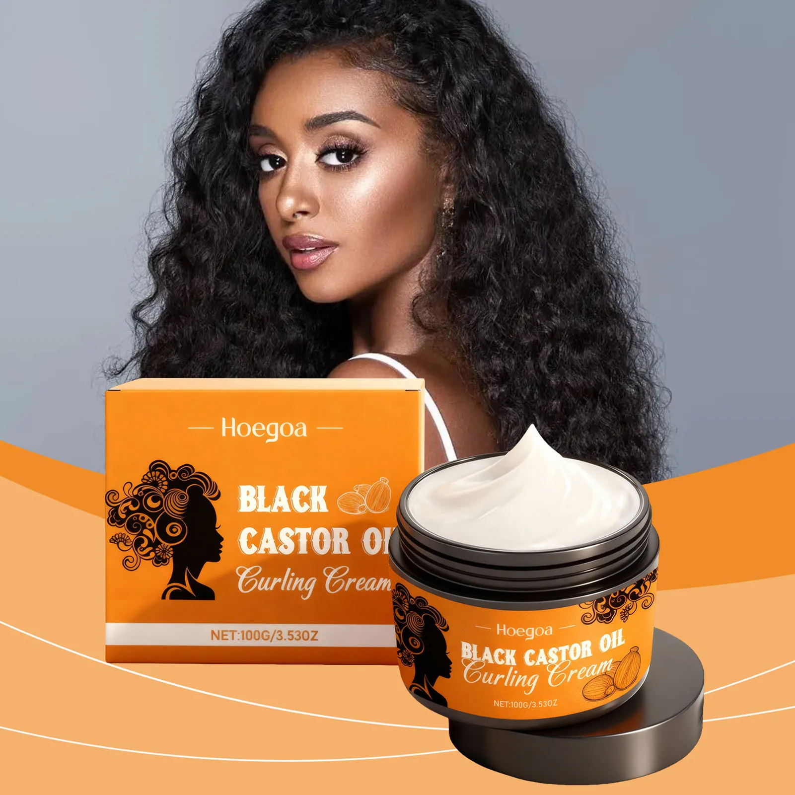 100g Black Castor Oil Curling Cream,Styling Curling Cream,Moisturizing Curl Cream For Natural Hair Definition