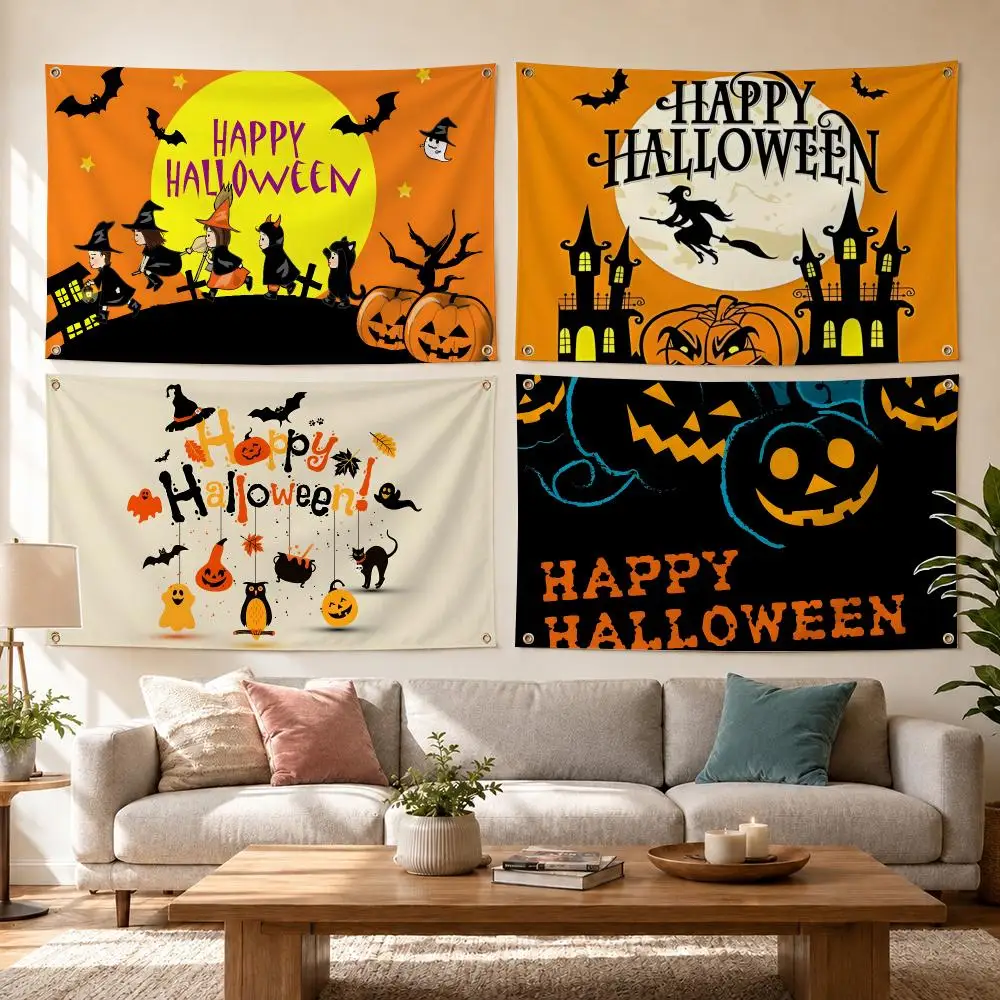 Halloween Halloween Festive Typography Flags Flag Outdoor Decor Flaga Decorative Home Objects Barber Shop Decoration Garage