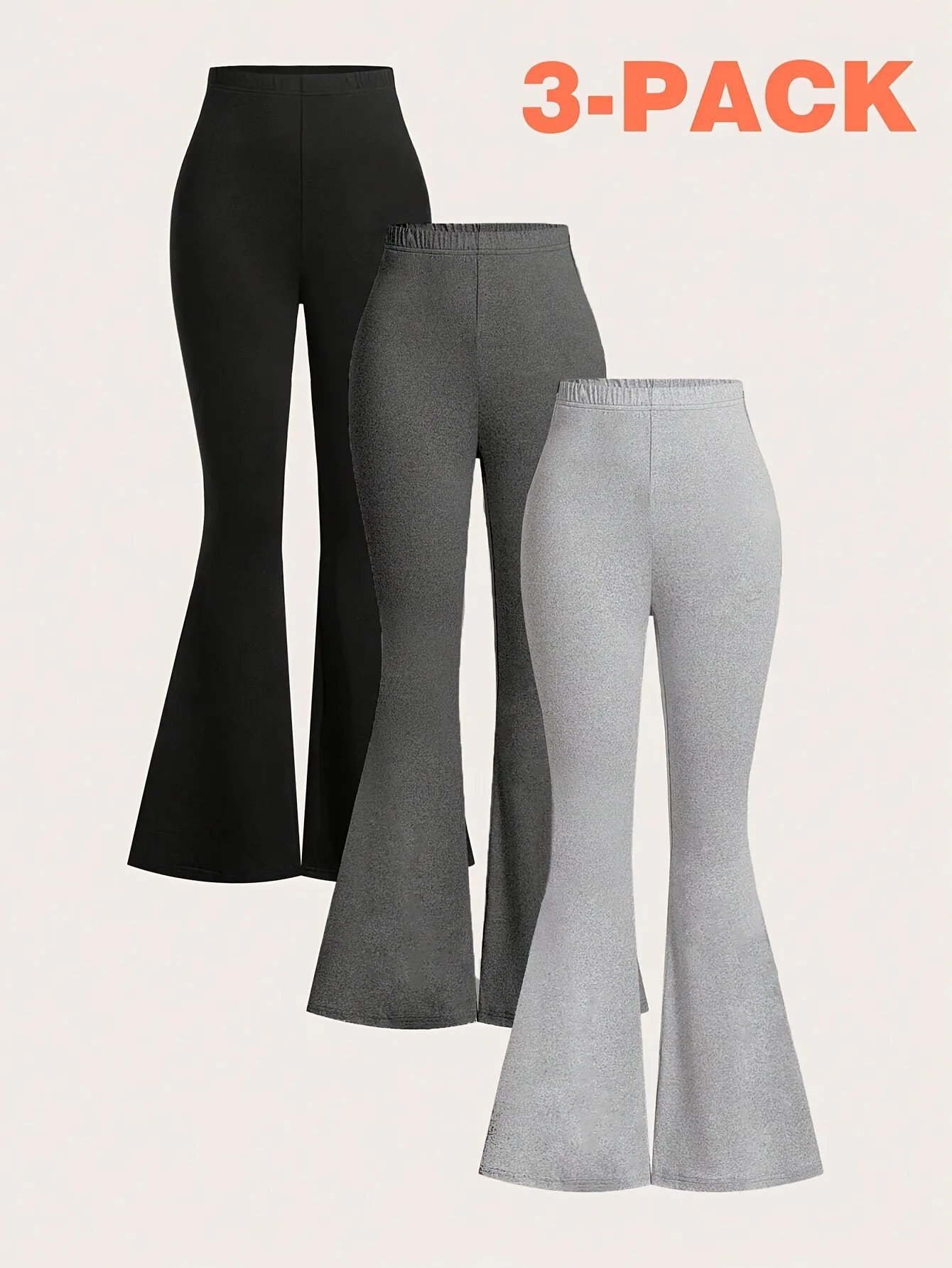 Girls 3-Pack Multipack Casual Flared Leggings, High Waist Figure-Hugging Knit Bell Bottom Pants for Home Leisure Light Sports Sh