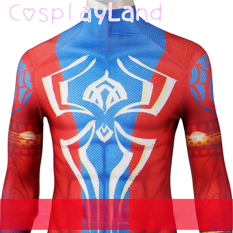 Verkleidung Spinne Cosplay Kostüm Spandex Zentai Anzug mit roter Maske Halloween Kostüme ausgefallenes Outfit für Mann Overall