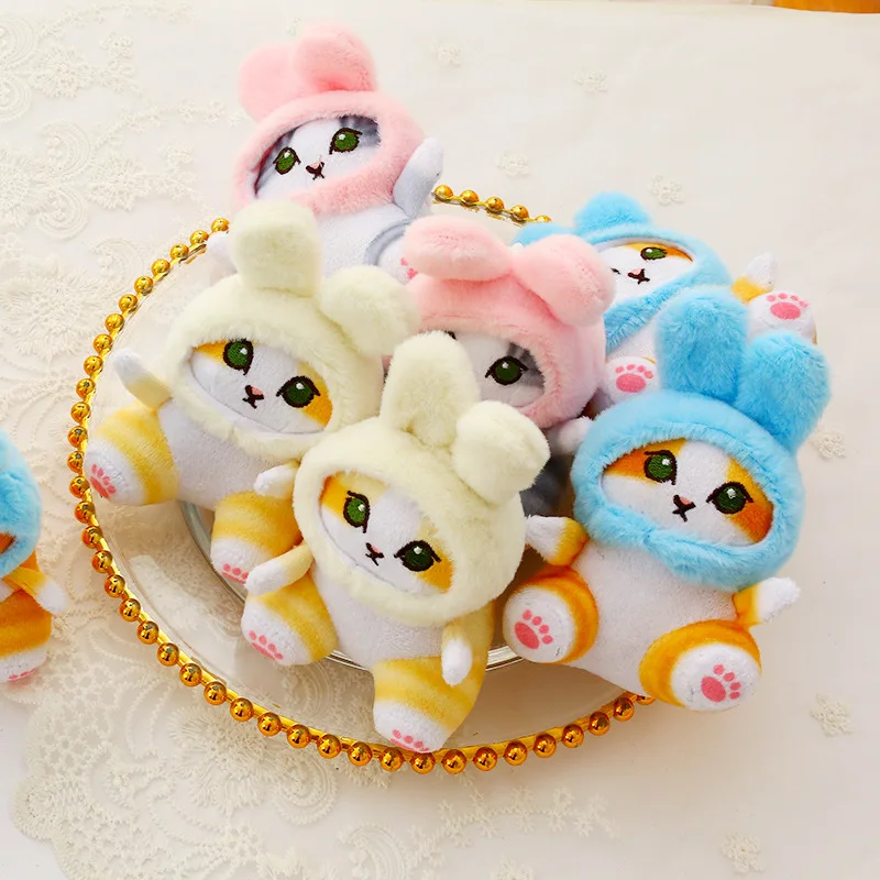 พวงกุญแจตุ๊กตาโมฟูแซนด์น่ารัก ฉลามแมวน่ารัก แต่งตัวเป็นกระต่าย การ์ตูนอนิเมะ จี้รูปซิปกระเป๋าเป้ ของขวัญวันเกิด