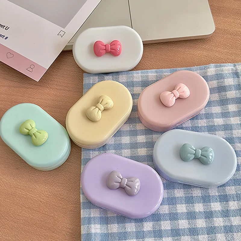 علبة عدسات لاصقة على شكل فيونكة مع مرآة صغيرة محمولة للعناية بالعيون، صندوق حاوية عدسات لاصقة، مجموعة أدوات السفر، منظم إكسسوارات النظارات #3