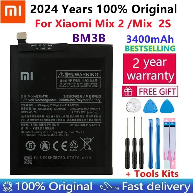 

100% Original Xiao Mi Original Replacement Battery BM3B For Xiaomi MIX 2 2S 3400mAh High Capacity Phone Batteries Fast Shipping