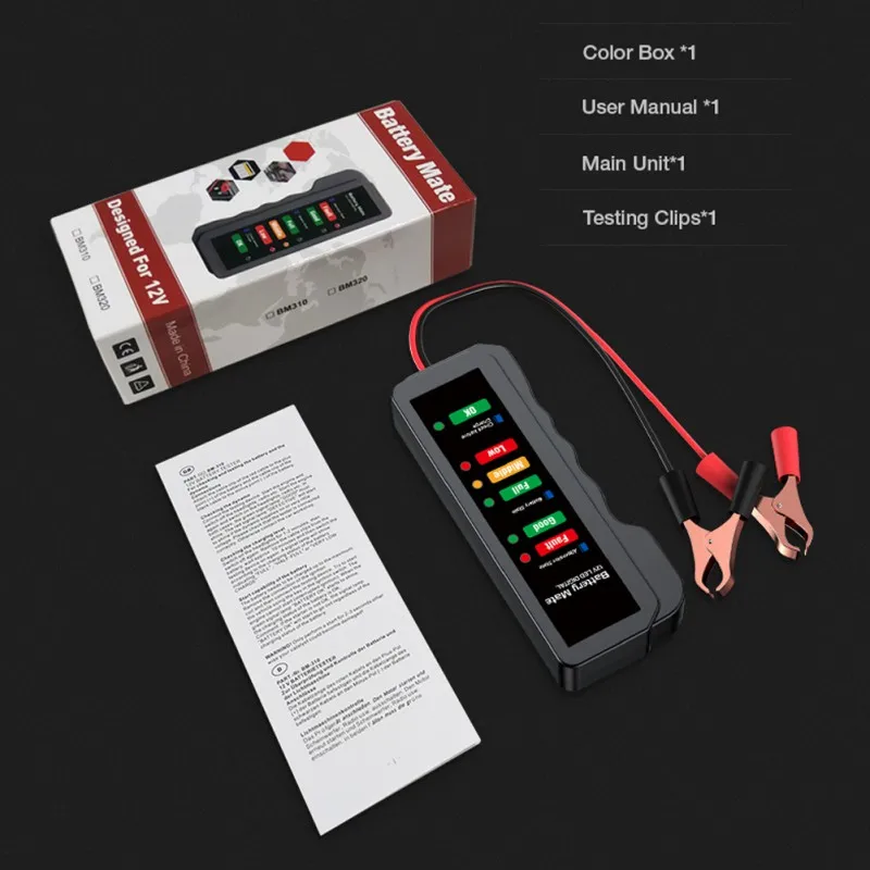 Car Battery Tester BM310 12V Digital 6 LED Light Clip Alternator Motorcycle Auto Battery Analyzer diagnostic Brake Fluid Tester