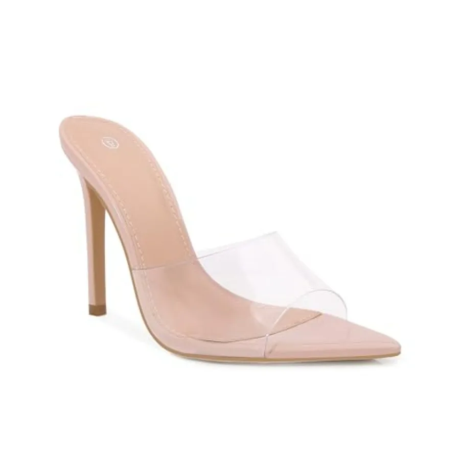 

Women Clear Pointed Toe Sandals Stiletto Heels Transparent Strap High Heels Slip on Mules for Women