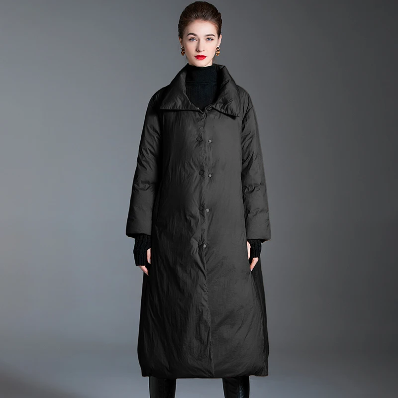 Parka en duvet de canard pour femmes, kaki/noir blanc, manteau d'hiver haut de gamme, écharpe ample pour filles, vêtements d'extérieur épais, nouvelle collection