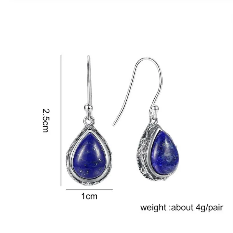 Silver Color Wedding Engagement Jewelry Water Drop Earrings for Women Natural Lapis Lazuli Earrings