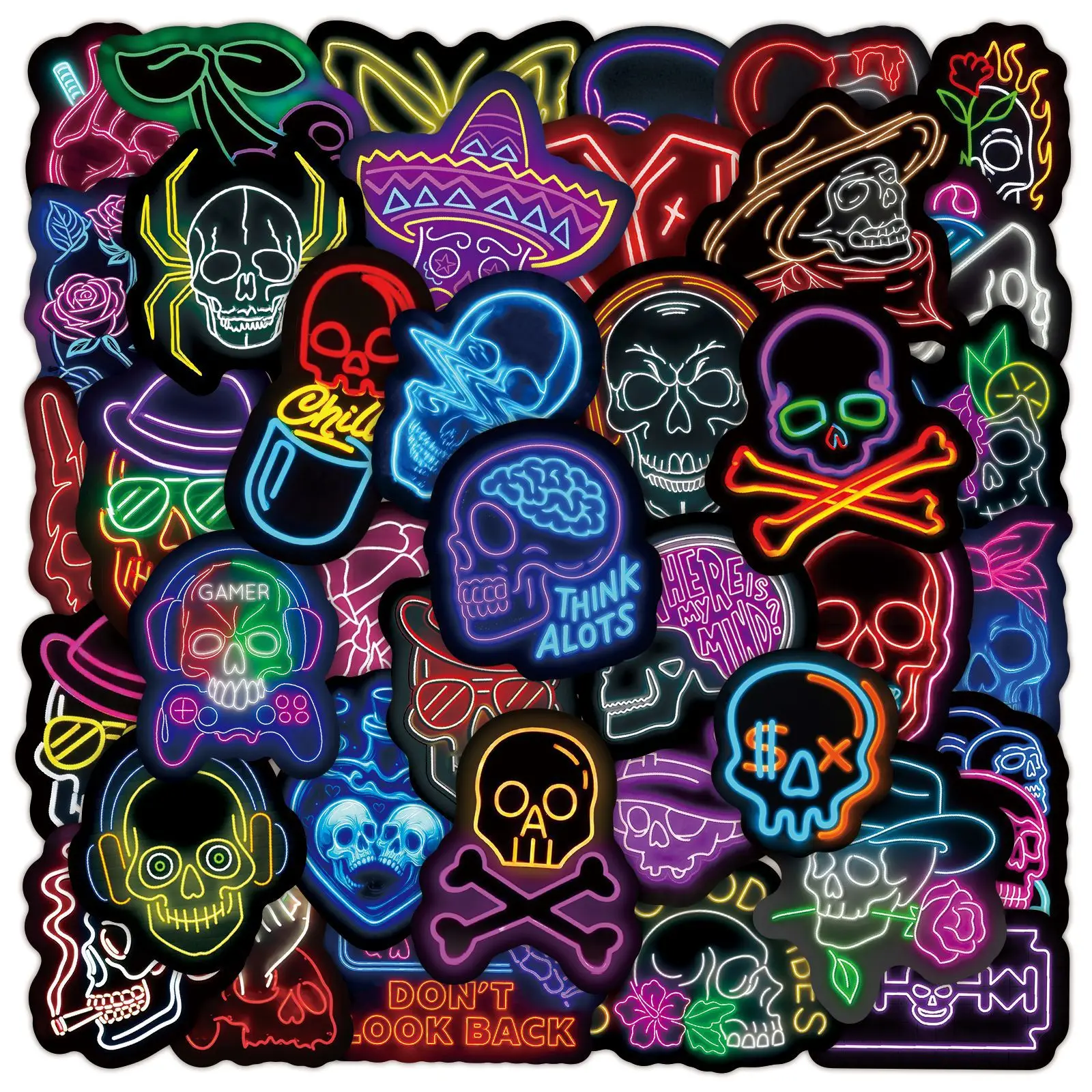 

10/50PCS Neon Skulls Creative Graffiti Stickers Funny Cartoon Decal Notebook Phone Guitar Suitcase Waterproof Sticker Kid Toys