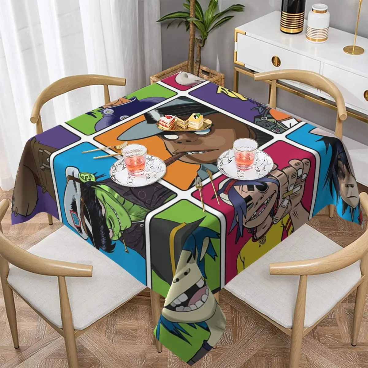 

Музыкальная группа Gorillaz, водонепроницаемая квадратная скатерть, маслостойкая скатерть для кухонных мероприятий, крышка обеденного стола