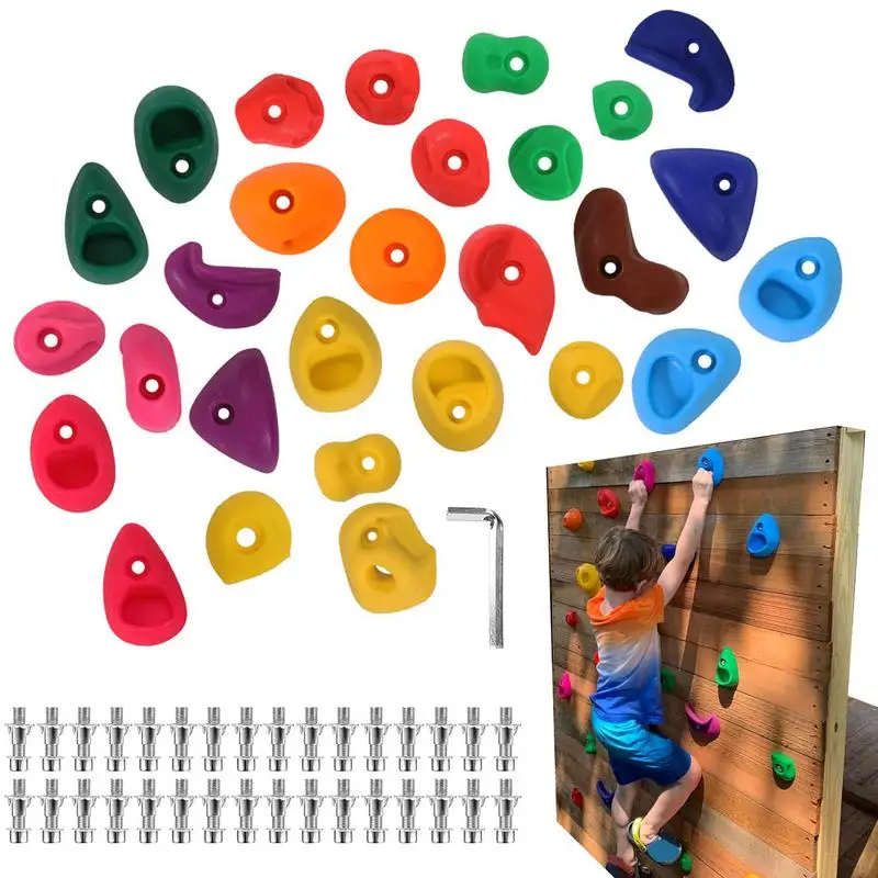 

Rock Wall Climbing Holds 32PCS Multi Size Indoor Rock Climbing Wall For Kids Indoor Climbing Gym Outdoor Playset Equipment For