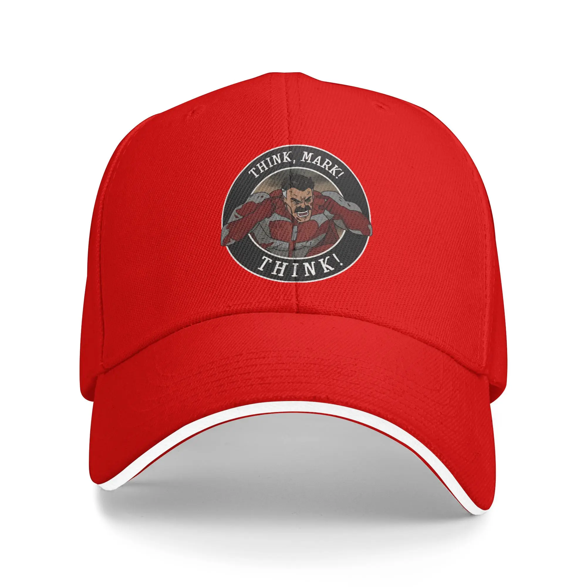 Think Mark! Omniman Invincible Comic Baseball Cap  y2k Retro Female Male Trucker Hat Breathable Print Outdoor Gym Snapback Cap