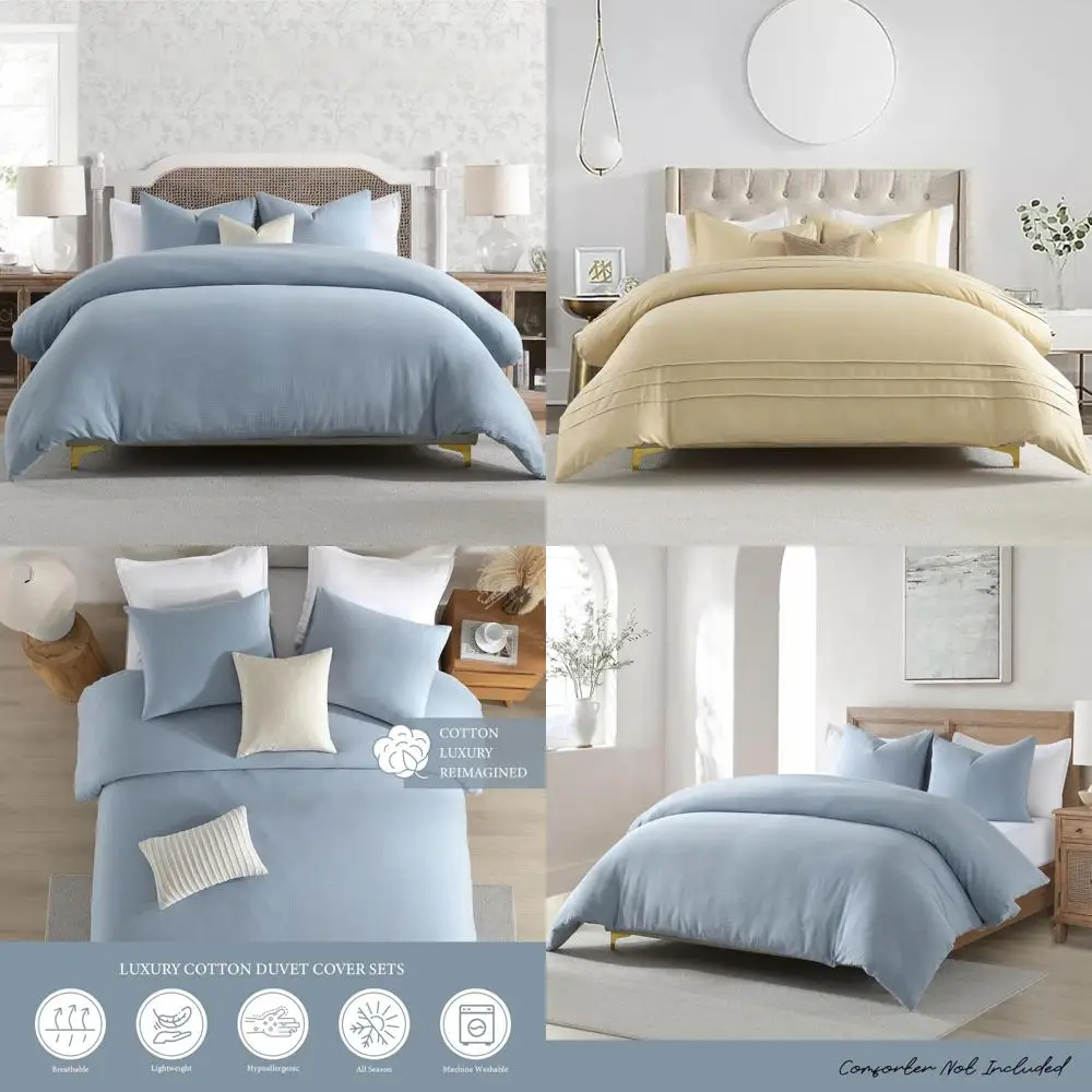 

Uniclinens Cotton Duvet Cover Set Queen Size, 100% Long Staple Cotton, Silky Soft and Breathable Bedding Set with Zipper Closure