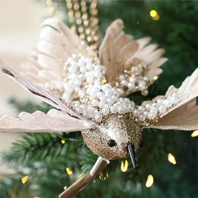 Fresh Christmas Artificial Bird Realistic Glitter Hangable Decoration For Wreaths Mantel Tree For Yards Balconies