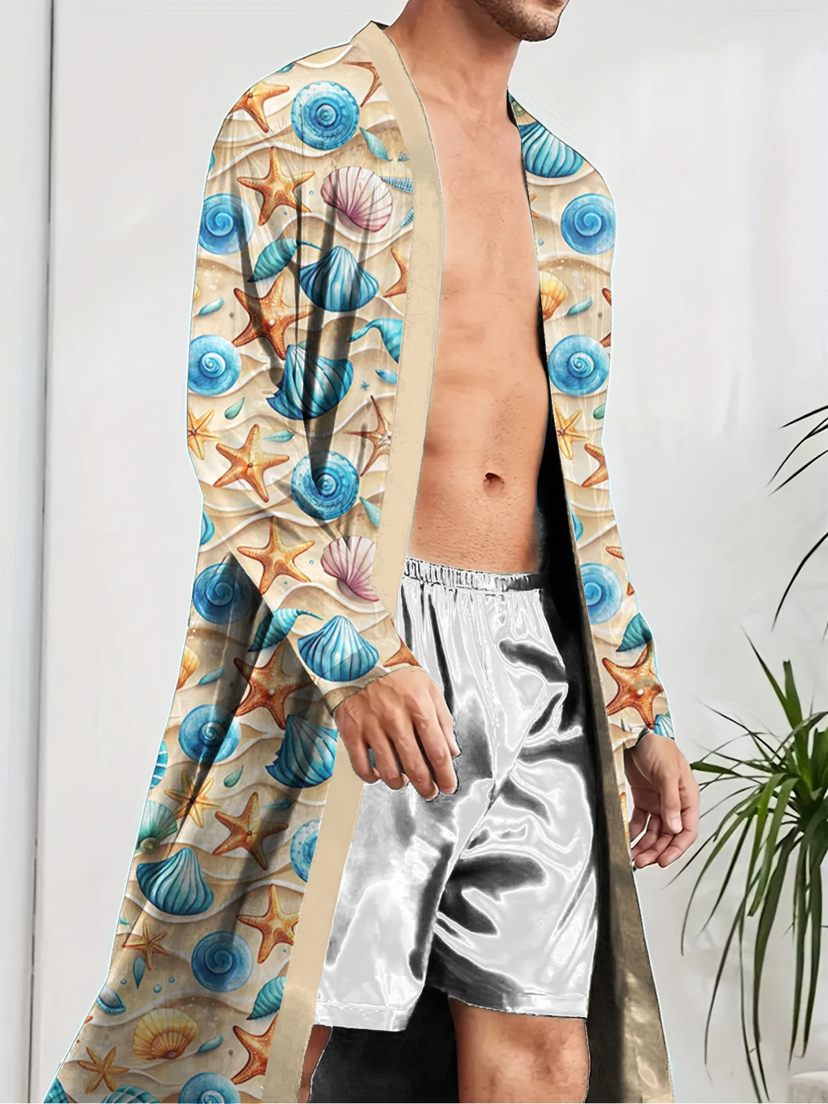 

Модные мужские длинные халаты удобны в доме, когда весенние и осенние забавные спальные халаты с цифровой печатью.