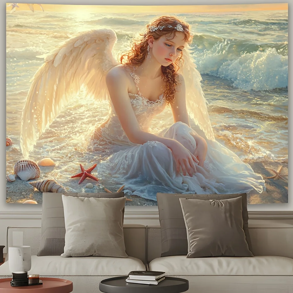 Serene Angel by the Sea Tapestry - Perfect for Adding Peaceful and Ethereal Style to Any Room Decor, Ideal for Home Use