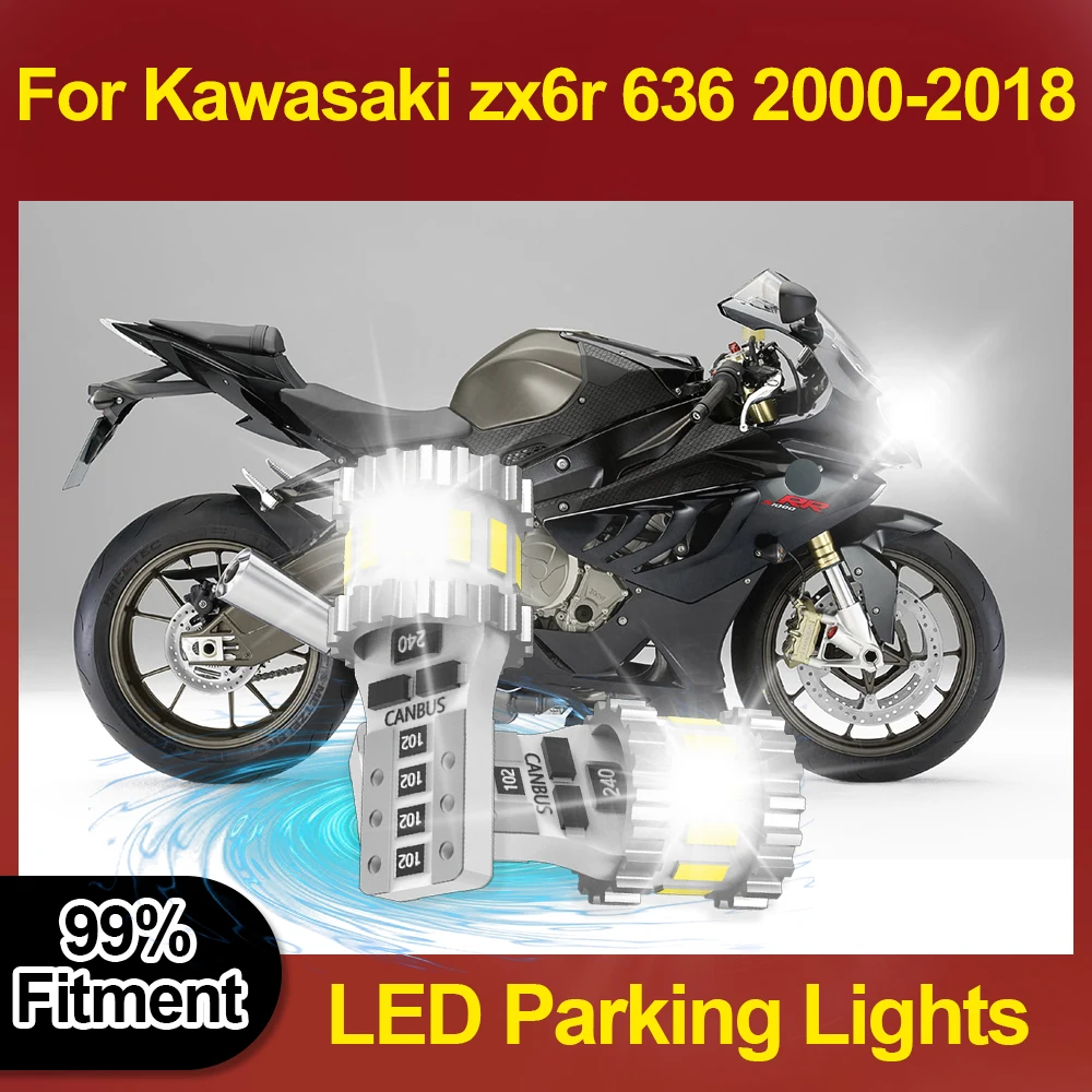 

2x T10 Motorcycle LED Headlight Pilot Position Parking For Kawasaki zx6r 636 2000 2001 2002 2003 2004 2005 2006 2007 2008-2018
