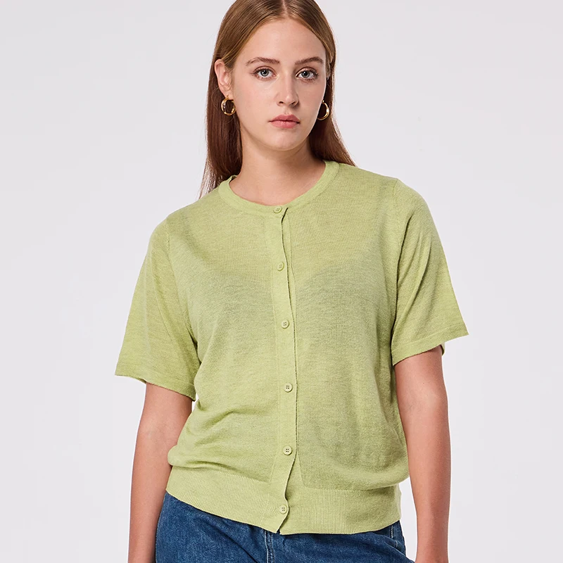 Shirts and Blouses Women Light Green Short Sleeve t-Shirts with Button o-Neck Women's Shirts Youth Blouses Woman Casual Tops