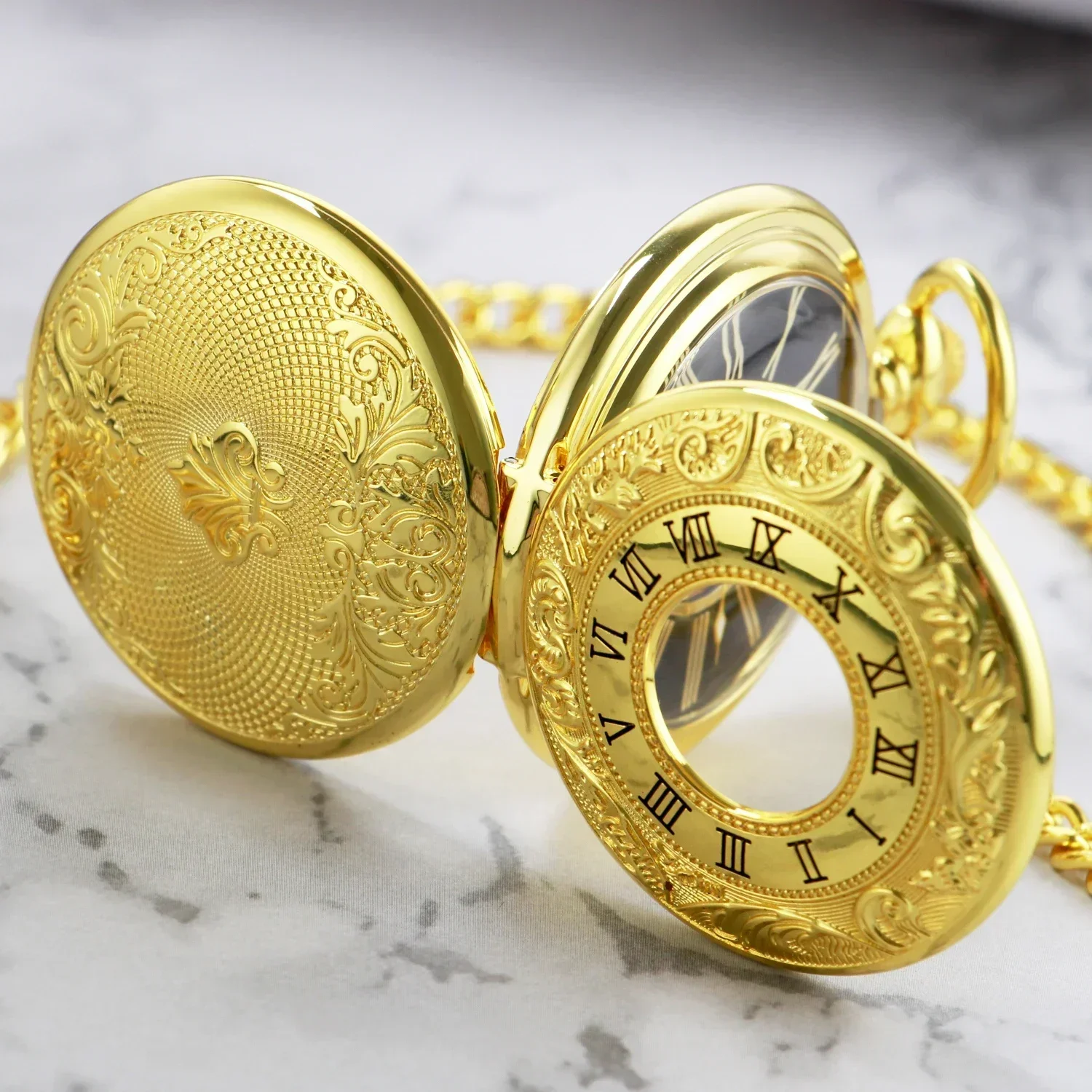 Luxury Gold Mechanical Hand Wind Pocket Watches Vintage 2 Sides Open Case Men's Pendant Watch Gift