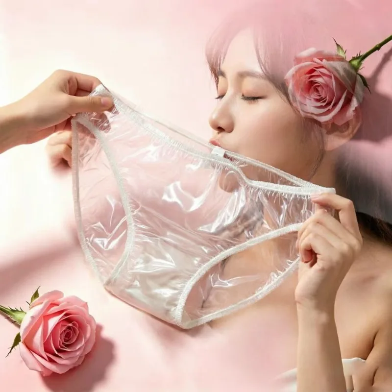 Slip Sexy in PVC Trasparente Impermeabile, Elasticizzato, a Vita Bassa, Aderente, in Pellicola Plastica Super Morbida TPU