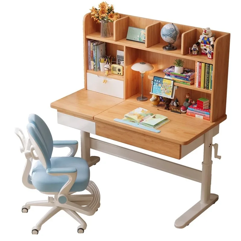 

Solid wood children's study desk household multi-functional bookshelf integrated writing table bedroom student hand