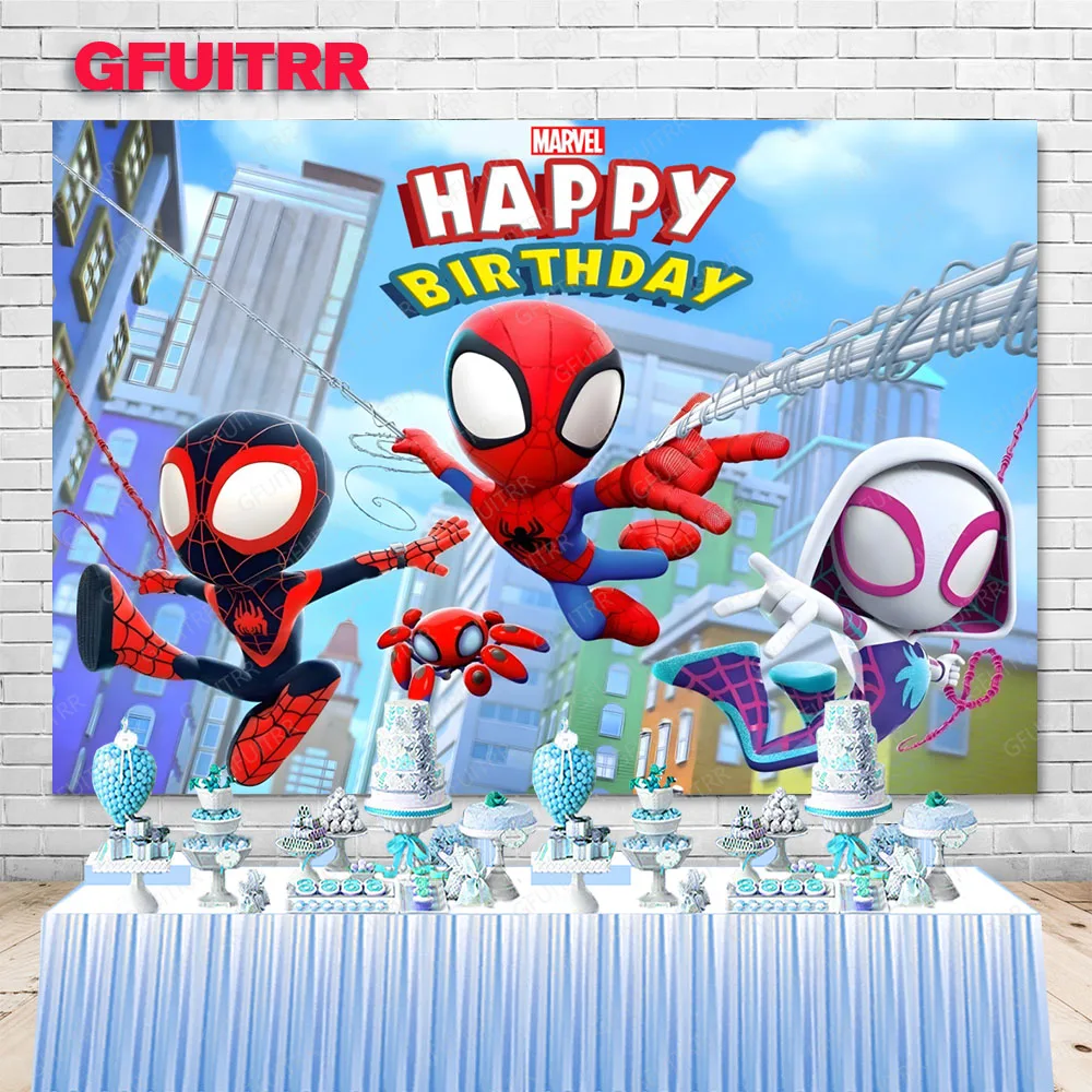Spidey And His Amazing Friends Backdrop Disney Hero Boys Birthday Photo Photography Background Banner Photo Booth Props