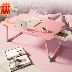 Simple Folding Laptop Bed Table, Sofa Table, Small Bay Window Desk, Slot Cup Holder Table, Portable Study Table, Home Furnitiure