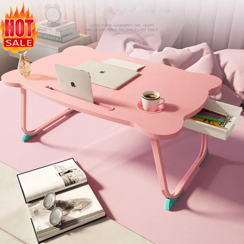 Simple Folding Laptop Bed Table, Sofa Table, Small Bay Window Desk, Slot Cup Holder Table, Portable Study Table, Home Furnitiure