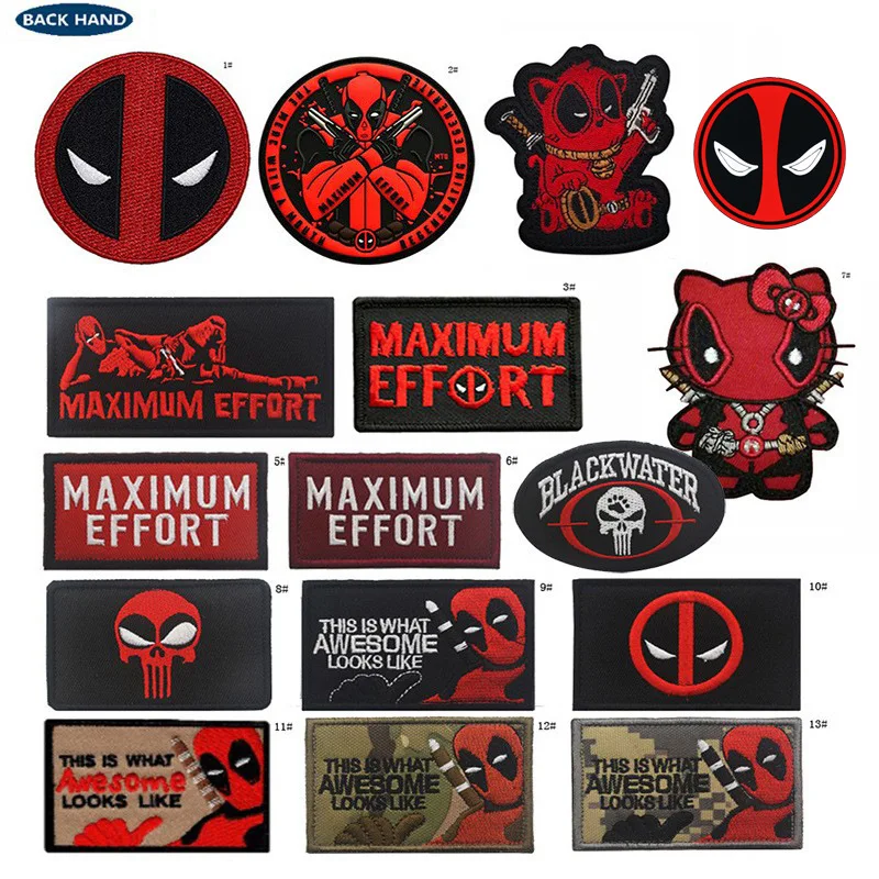 Anime Deadpool Style Cloth Patch Cartoon Scarf 3D Embroidery Velcro Badge Embroidery Clothing Patch Embroidery Velcro Decoration