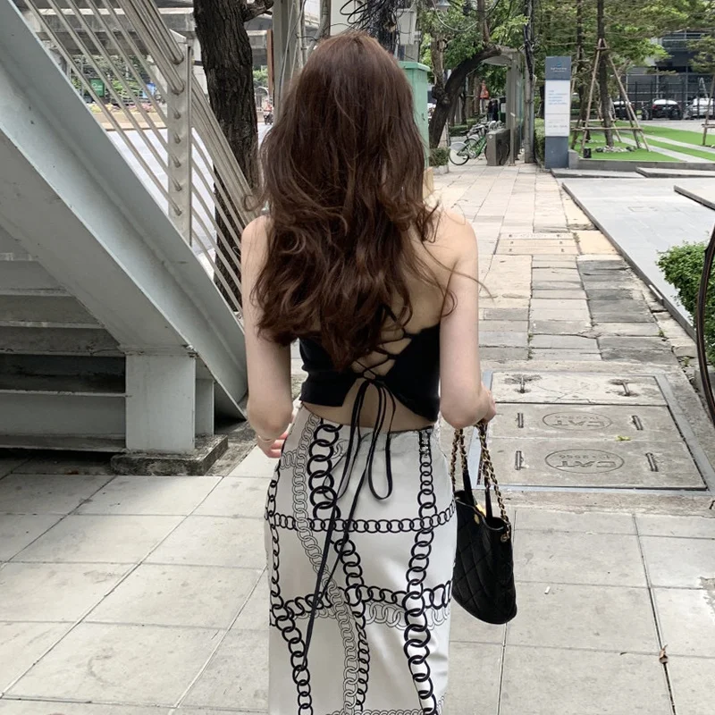 

Faionable High-Waist Wrap Band Top Bot Two-Piece Set Women's Sexy Summer Cotton Blend Clothing Student Work orm