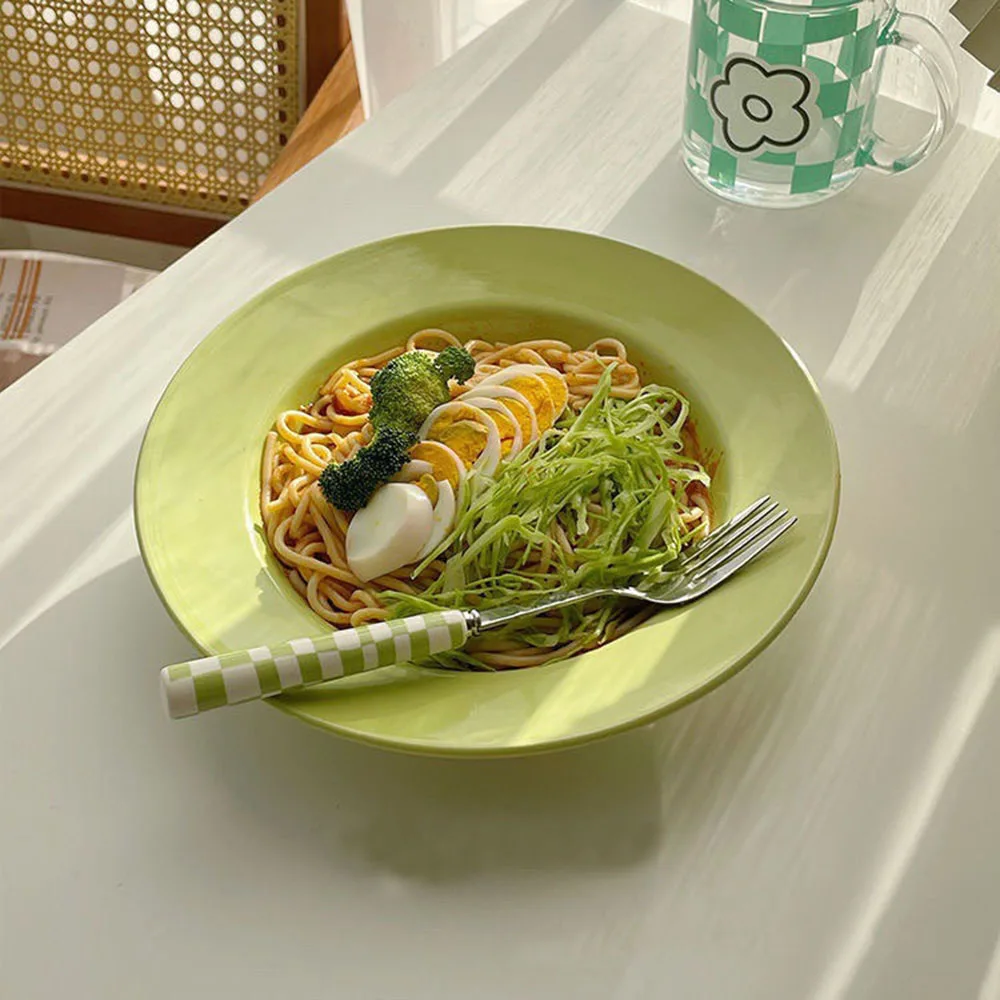 French Straw Hat Plate Western Food Pasta Corn Soup Deep Platter Fruit Salad Dessert Ceramic Dish Solid Color Tray