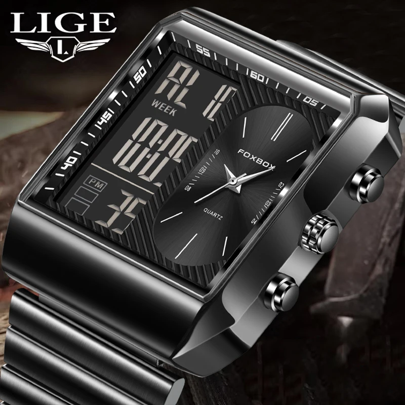 

FOXBOX Military Watch For Men Top Brand Luxury Square Digital Watch Men Fashion Sports Waterproof Men's Quartz Wristwatches