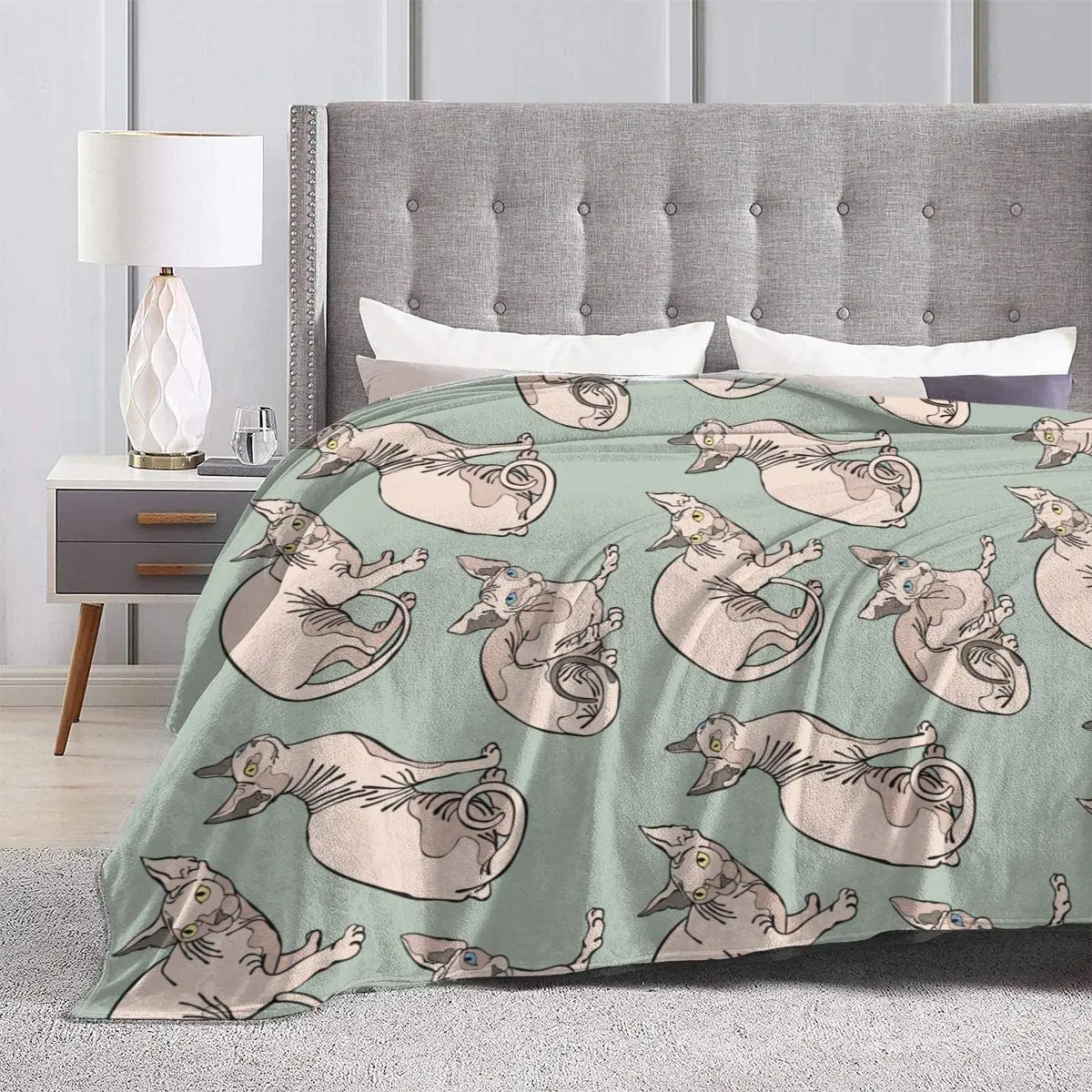 Hairless Naked Cats Sphynx Cats Mint Green Couch Blanket ,Fleece Throw Blanket Super Soft Warm  Plush Bed Couch Living Room