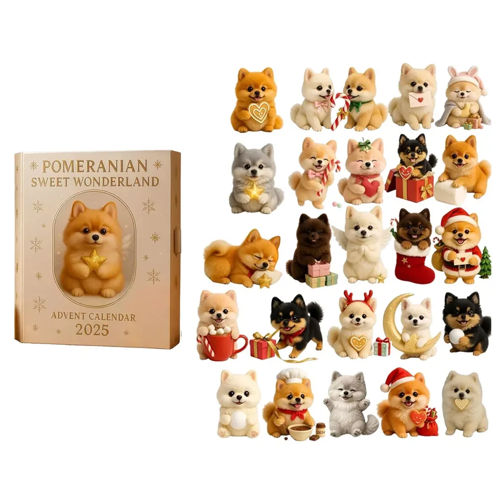 2025 Pomeranian Advent Calendar with 24 Days of Dog Themed Treats and Toys for Interactive Holiday Celebration