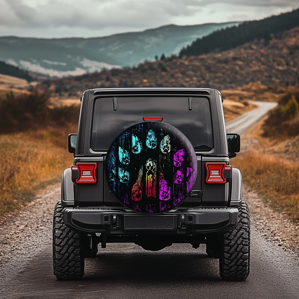 Cyber Neon Paw Tire Cover Spare Wheel Protector for Outdoor Adventure